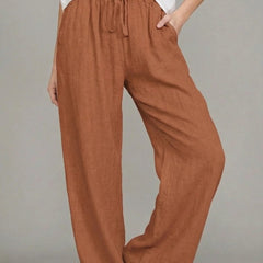 Women's Lightweight Linen Wide Leg Pants | Stylish Summer Trousers with Pockets 4