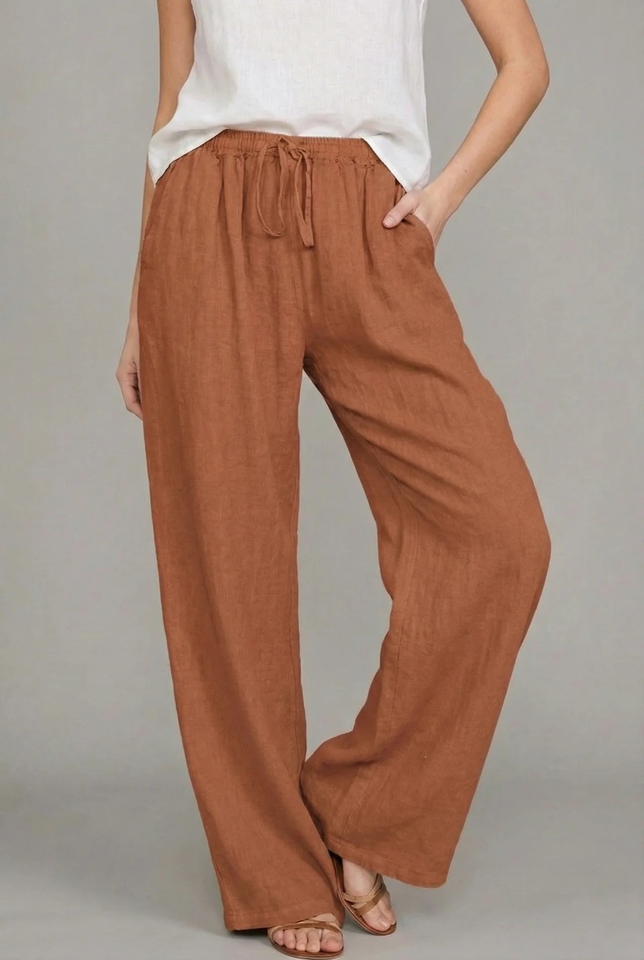 Women's Lightweight Linen Wide Leg Pants | Stylish Summer Trousers with Pockets 4