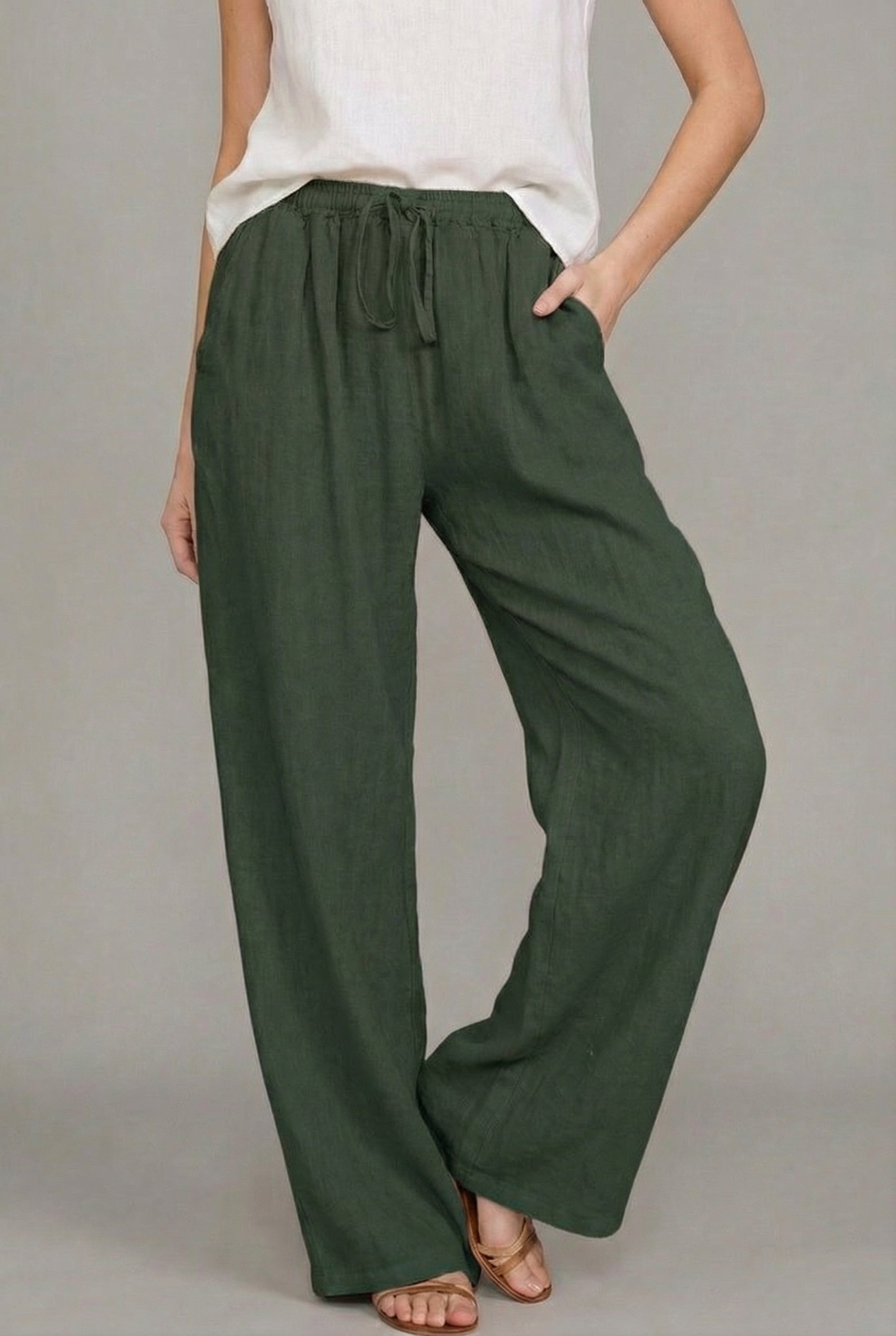 Women's Lightweight Linen Wide Leg Pants | Stylish Summer Trousers with Pockets 6