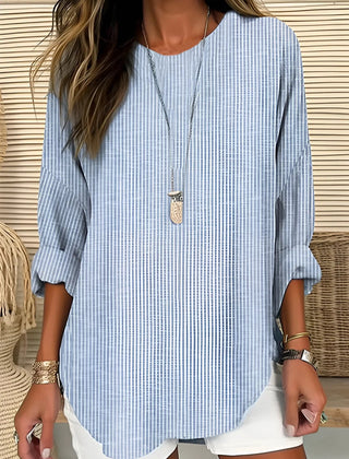 Women's Lightweight Striped Blouse | Relaxed-Fit Long Sleeve Summer Top 0