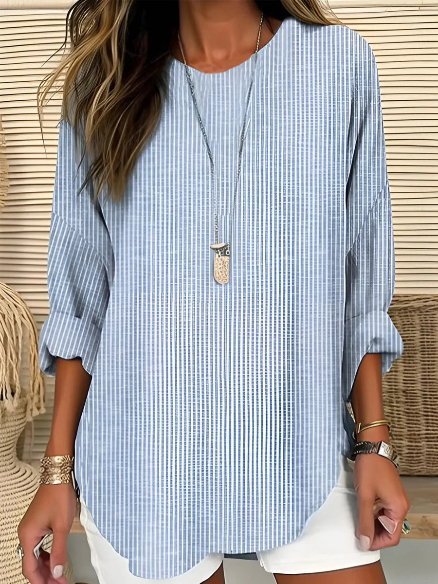 Women's Lightweight Striped Blouse | Relaxed-Fit Long Sleeve Summer Top 0