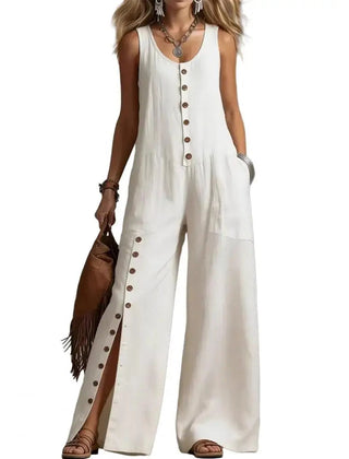 Women's Lightweight V-Neck Jumpsuit | Elegant Relaxed Wide-Leg Summer Outfit 0
