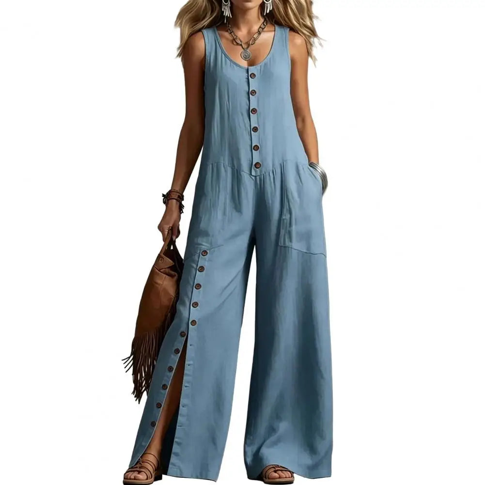Women's Lightweight V-Neck Jumpsuit | Elegant Relaxed Wide-Leg Summer Outfit 1