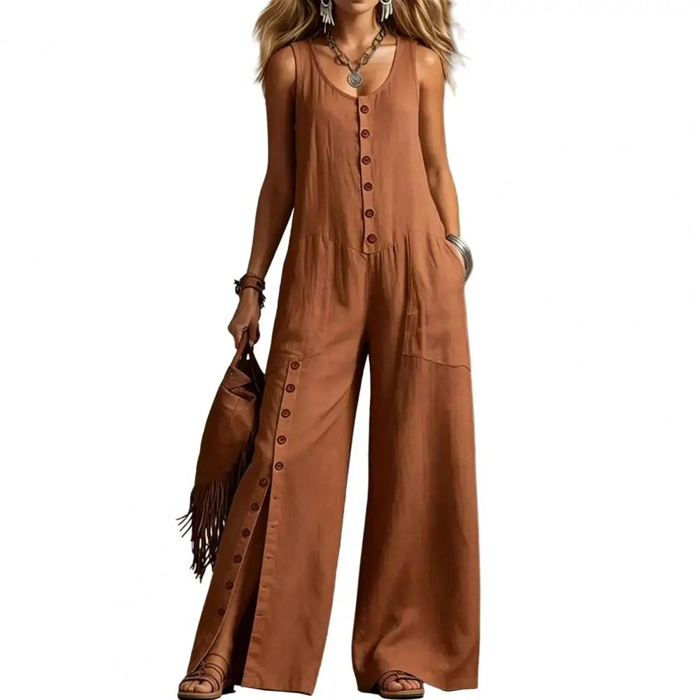 Women's Lightweight V-Neck Jumpsuit | Elegant Relaxed Wide-Leg Summer Outfit 3