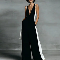 Women's Lightweight Wide-Leg Jumpsuit | Elegant Deep V Neckline for Effortless Style 0