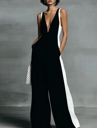 Women's Lightweight Wide-Leg Jumpsuit | Elegant Deep V Neckline for Effortless Style 0