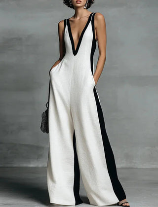 Women's Lightweight Wide-Leg Jumpsuit | Elegant Deep V Neckline for Effortless Style 1
