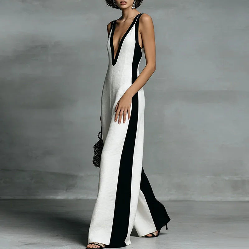 Women's Lightweight Wide-Leg Jumpsuit | Elegant Deep V Neckline for Effortless Style 3