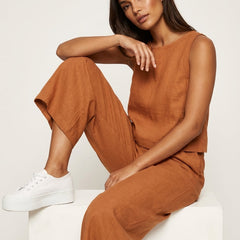 Women's Linen Look Loungewear Set | Elegant Sleeveless Top and Wide Trousers 1