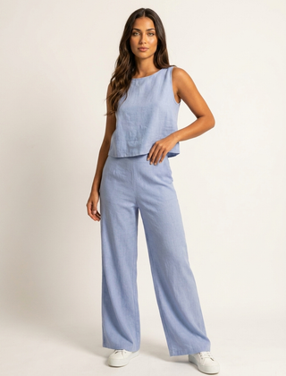 Women's Linen Look Loungewear Set | Elegant Sleeveless Top and Wide Trousers 10