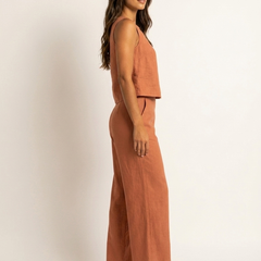 Women's Linen Look Loungewear Set | Elegant Sleeveless Top and Wide Trousers 11