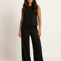 Women's Linen Look Loungewear Set | Elegant Sleeveless Top and Wide Trousers 12