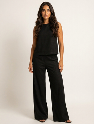 Women's Linen Look Loungewear Set | Elegant Sleeveless Top and Wide Trousers 12