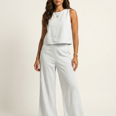 Women's Linen Look Loungewear Set | Elegant Sleeveless Top and Wide Trousers 8