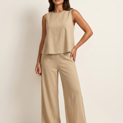 Women's Linen Look Loungewear Set | Elegant Sleeveless Top and Wide Trousers 9
