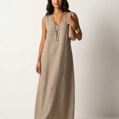 Women's Linen Look Maxi Dress | Elegant Sleeveless Summer Gown 0