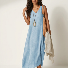 Women's Linen Look Maxi Dress | Elegant Sleeveless Summer Gown 1