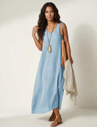 Women's Linen Look Maxi Dress | Elegant Sleeveless Summer Gown 1