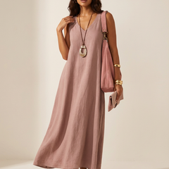 Women's Linen Look Maxi Dress | Elegant Sleeveless Summer Gown 3