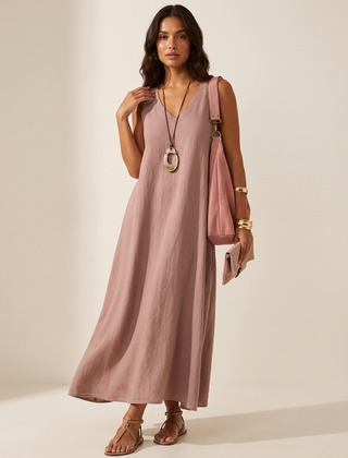 Women's Linen Look Maxi Dress | Elegant Sleeveless Summer Gown 3