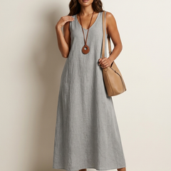Women's Linen Look Maxi Dress | Elegant Sleeveless Summer Gown 4