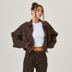Women's Luxurious Faux Suede Bomber Jacket | Vintage-Inspired Oversized Outerwear 0
