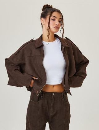 Women's Luxurious Faux Suede Bomber Jacket | Vintage-Inspired Oversized Outerwear 0