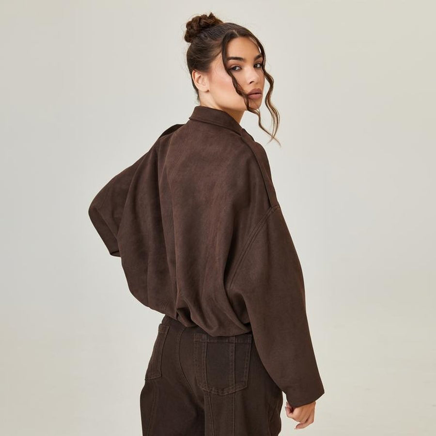 Women's Luxurious Faux Suede Bomber Jacket | Vintage-Inspired Oversized Outerwear 1