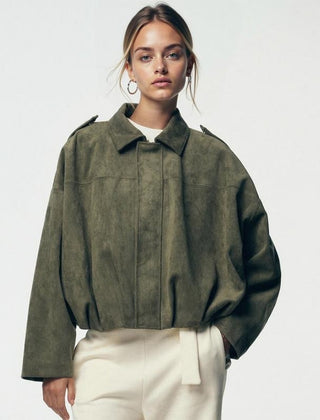 Women's Luxurious Faux Suede Bomber Jacket | Vintage-Inspired Oversized Outerwear 5