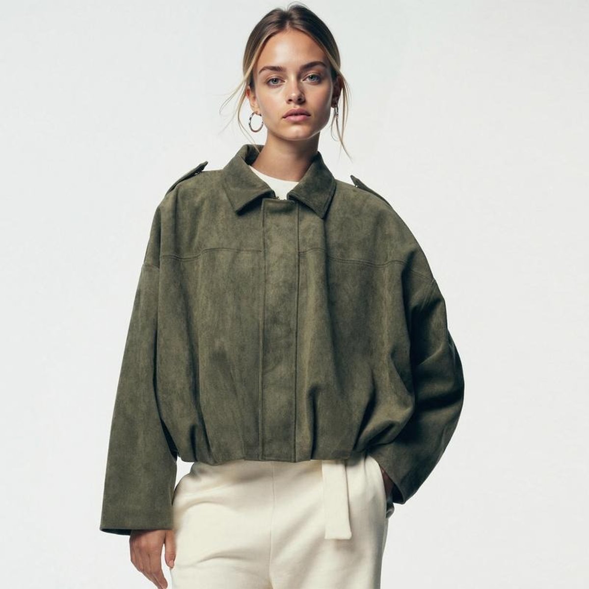 Women's Luxurious Faux Suede Bomber Jacket | Vintage-Inspired Oversized Outerwear 5