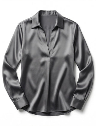 Women's Luxurious Satin Blouse | Elegant Long Sleeve Top with V-Neck Design 0