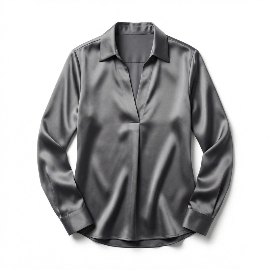Women's Luxurious Satin Blouse | Elegant Long Sleeve Top with V-Neck Design 0