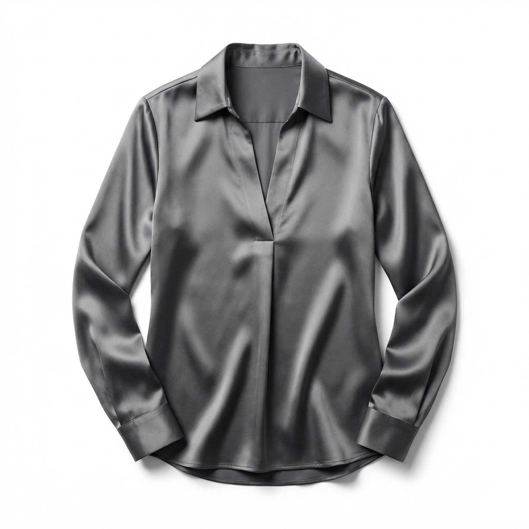 Women's Luxurious Satin Blouse | Elegant Long Sleeve Top with V-Neck Design 0