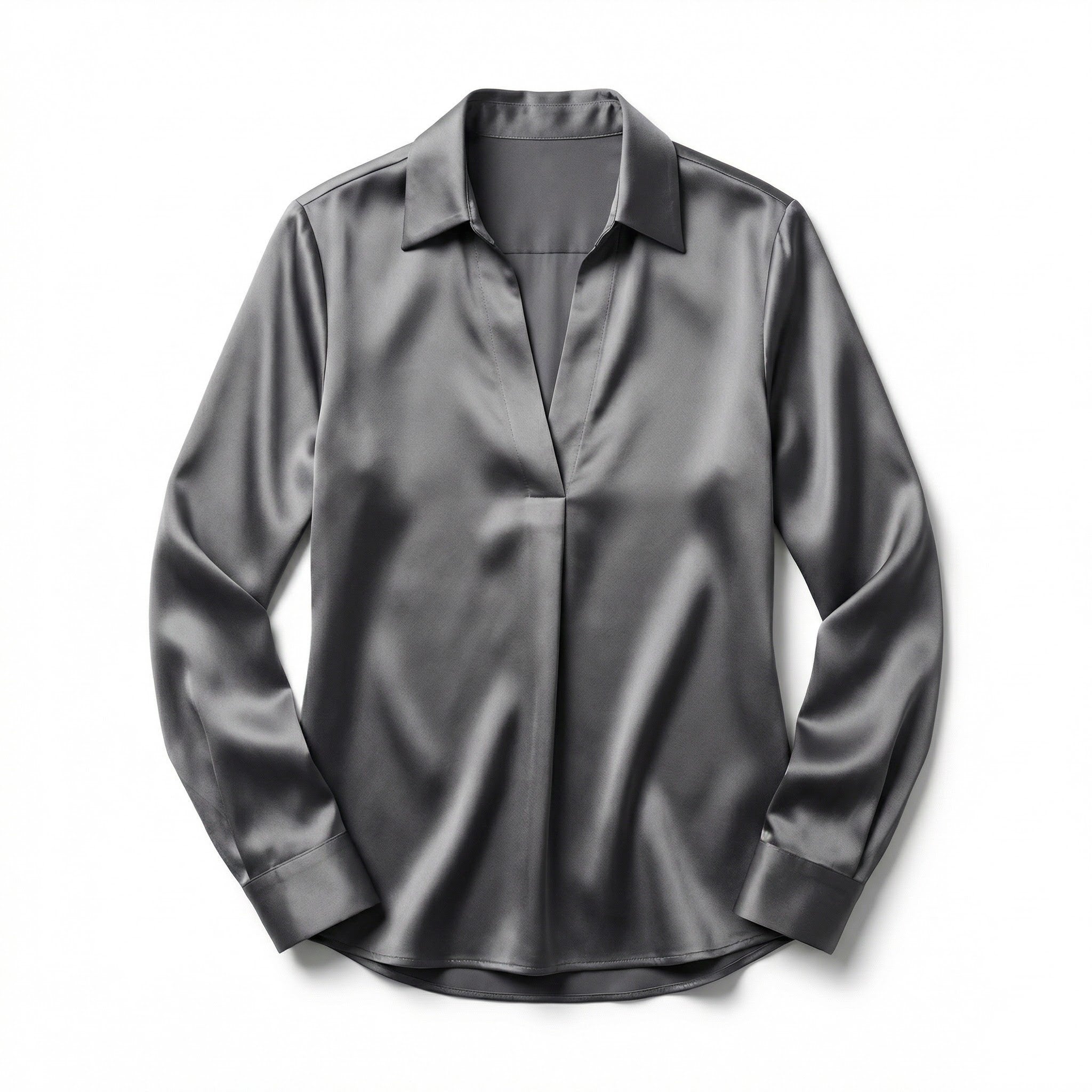Women's Luxurious Satin Blouse | Elegant Long Sleeve Top with V-Neck Design 0