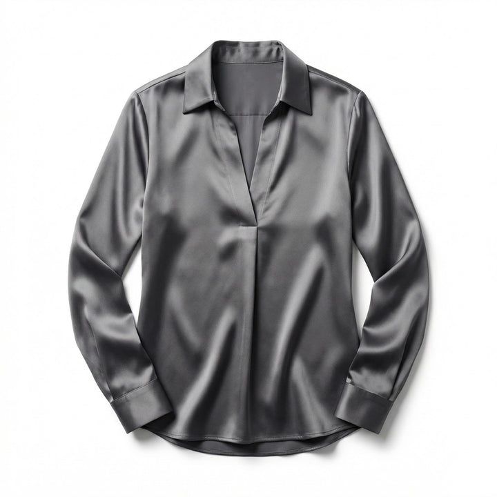 Women's Luxurious Satin Blouse | Elegant Long Sleeve Top with V-Neck Design 0