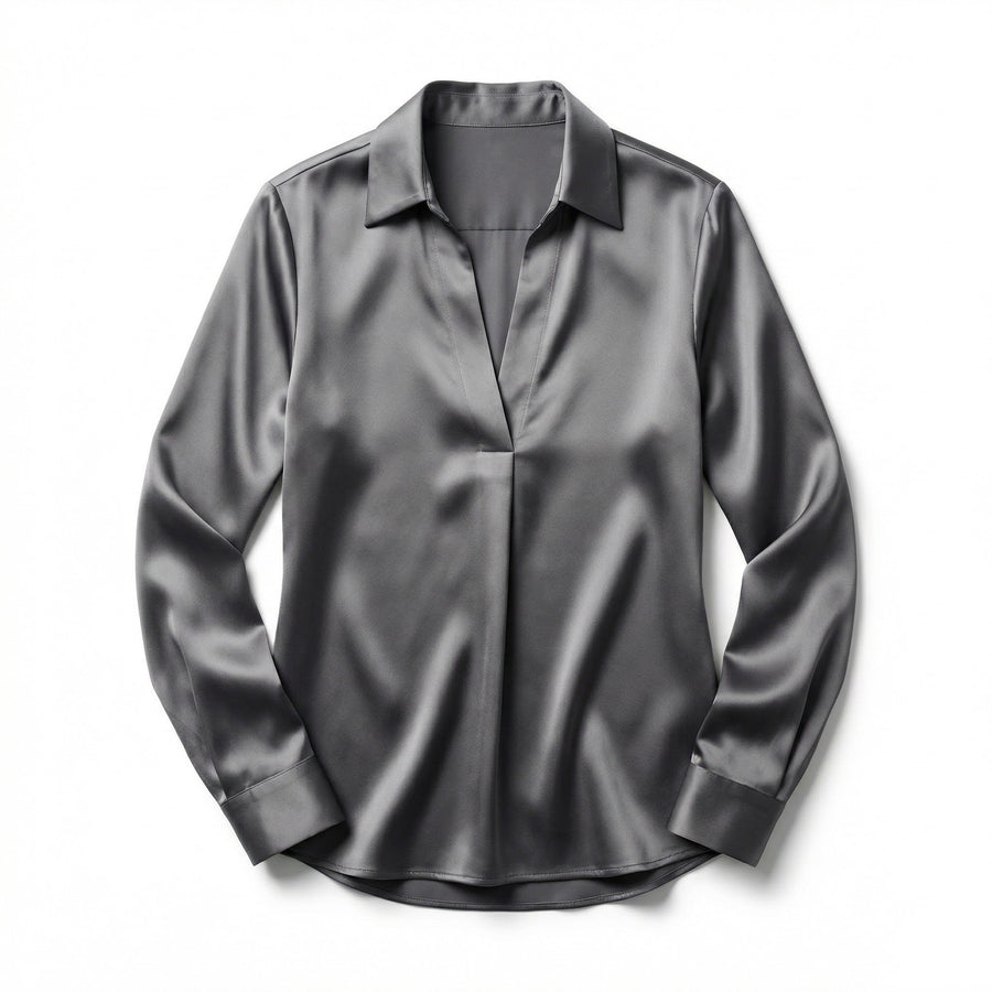 Women's Luxurious Satin Blouse | Elegant Long Sleeve Top with V-Neck Design 0
