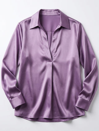 Women's Luxurious Satin Blouse | Elegant Long Sleeve Top with V-Neck Design 10