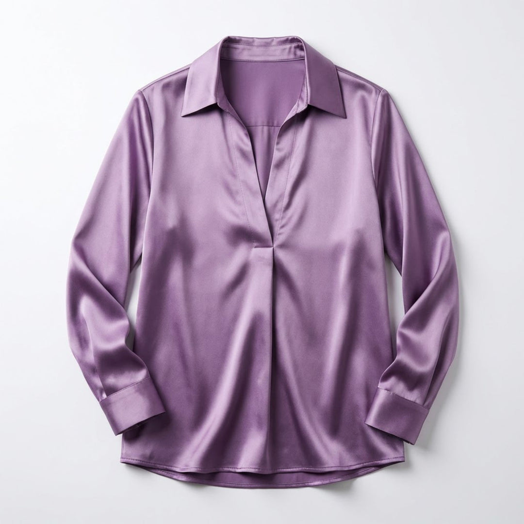 Women's Luxurious Satin Blouse | Elegant Long Sleeve Top with V-Neck Design 10