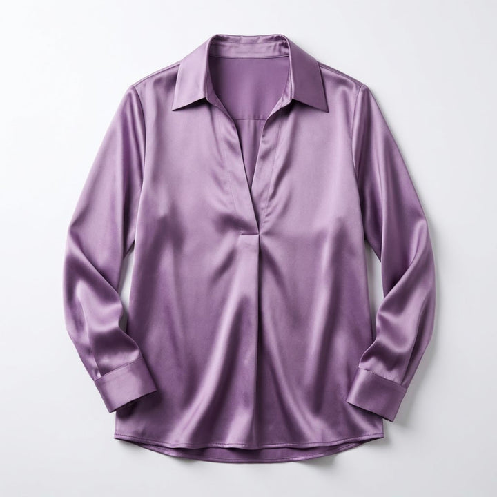 Women's Luxurious Satin Blouse | Elegant Long Sleeve Top with V-Neck Design 10
