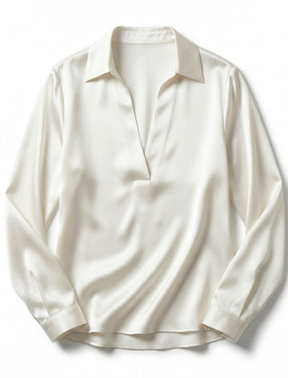 Women's Luxurious Satin Blouse | Elegant Long Sleeve Top with V-Neck Design 11