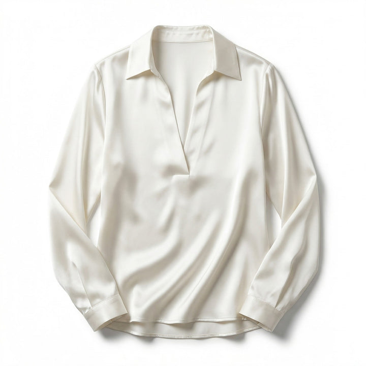 Women's Luxurious Satin Blouse | Elegant Long Sleeve Top with V-Neck Design 11