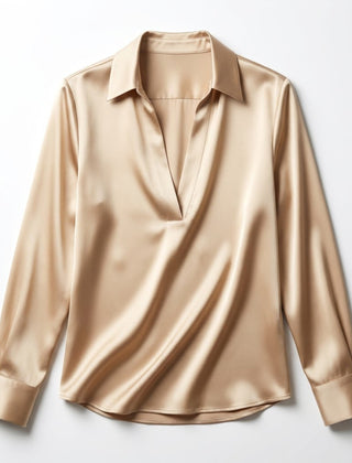 Women's Luxurious Satin Blouse | Elegant Long Sleeve Top with V-Neck Design 12