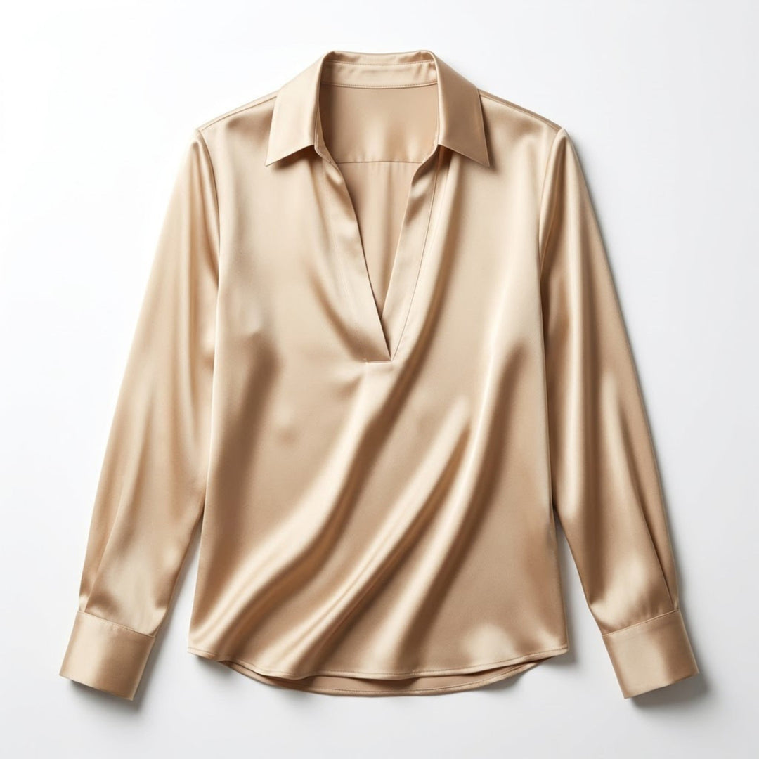 Women's Luxurious Satin Blouse | Elegant Long Sleeve Top with V-Neck Design 12