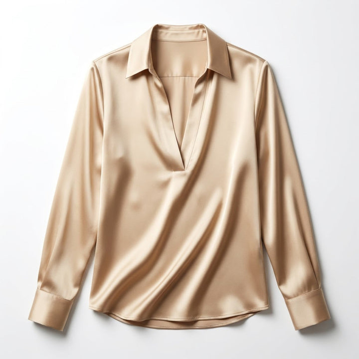 Women's Luxurious Satin Blouse | Elegant Long Sleeve Top with V-Neck Design 12