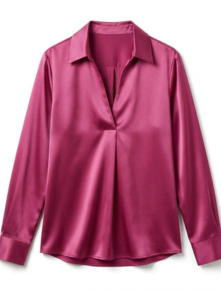 Women's Luxurious Satin Blouse | Elegant Long Sleeve Top with V-Neck Design 13
