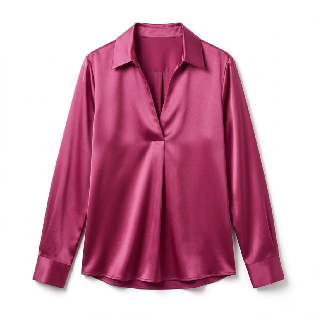 Women's Luxurious Satin Blouse | Elegant Long Sleeve Top with V-Neck Design 13