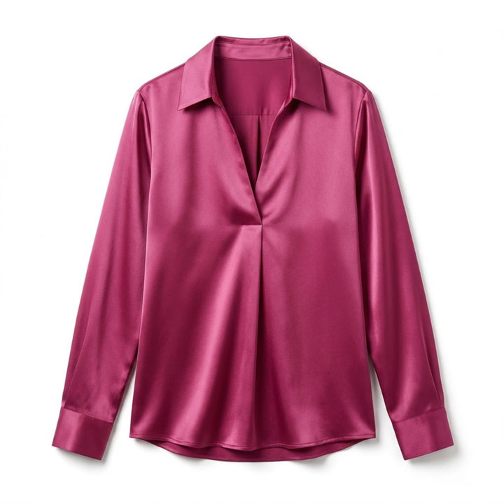 Women's Luxurious Satin Blouse | Elegant Long Sleeve Top with V-Neck Design 13