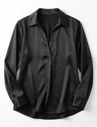 Women's Luxurious Satin Blouse | Elegant Long Sleeve Top with V-Neck Design 14