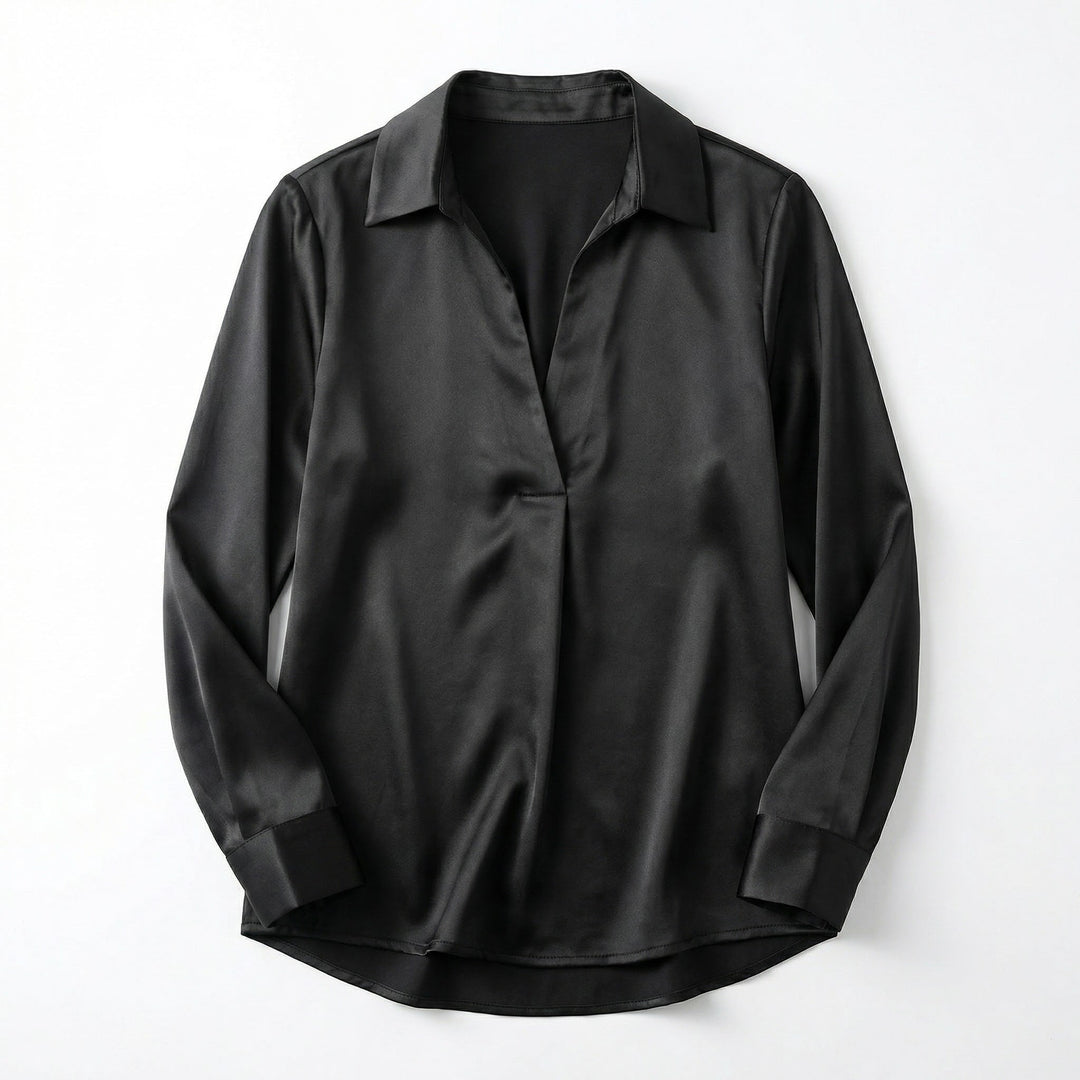 Women's Luxurious Satin Blouse | Elegant Long Sleeve Top with V-Neck Design 14