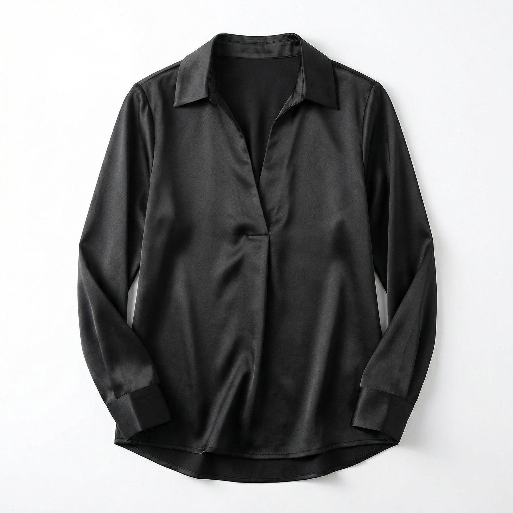 Women's Luxurious Satin Blouse | Elegant Long Sleeve Top with V-Neck Design 14